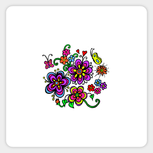 Coloured Floral Drawing Sticker